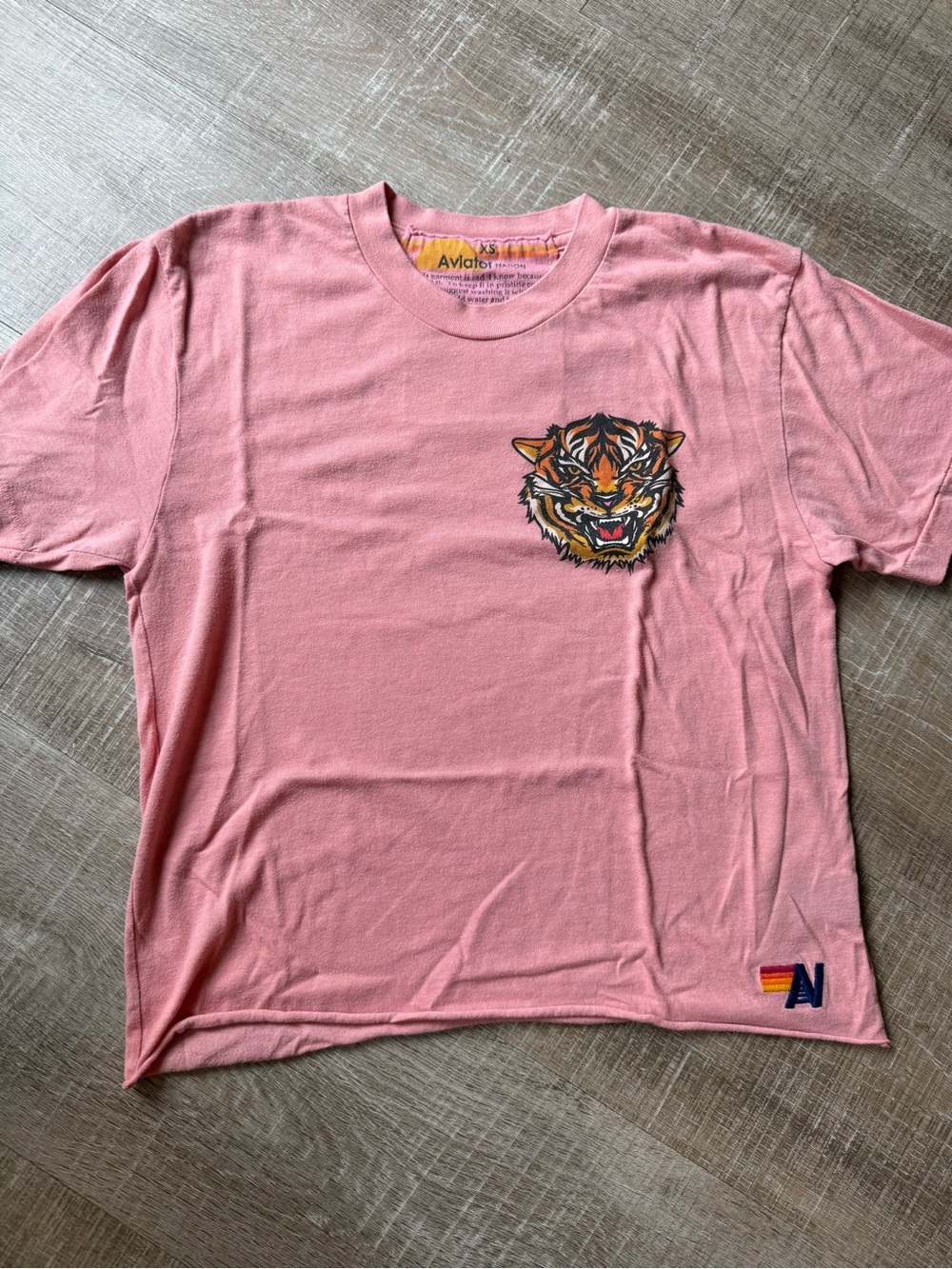 Aviator Nation Pink Tee with Embroidered Tiger Patch